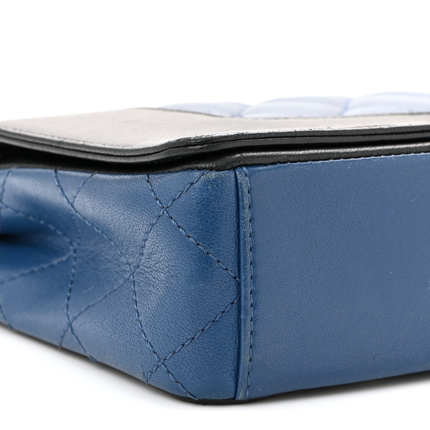 Chanel Sheepskin Quilted Small Mademoiselle Flap Black Blue 9 of 10