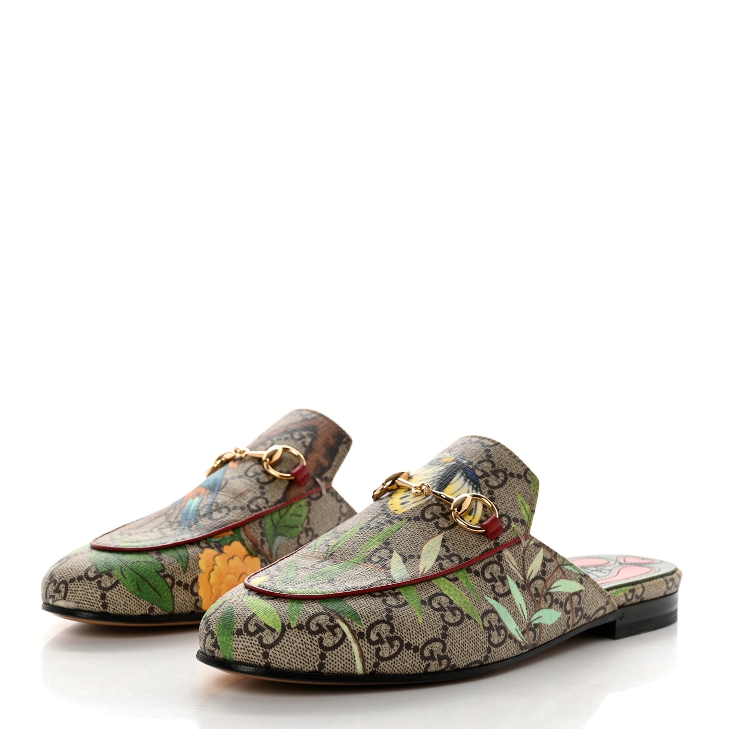 GG Supreme Monogram Tian Womens Princetown Slippers 37 Beige Ebony Multicolor