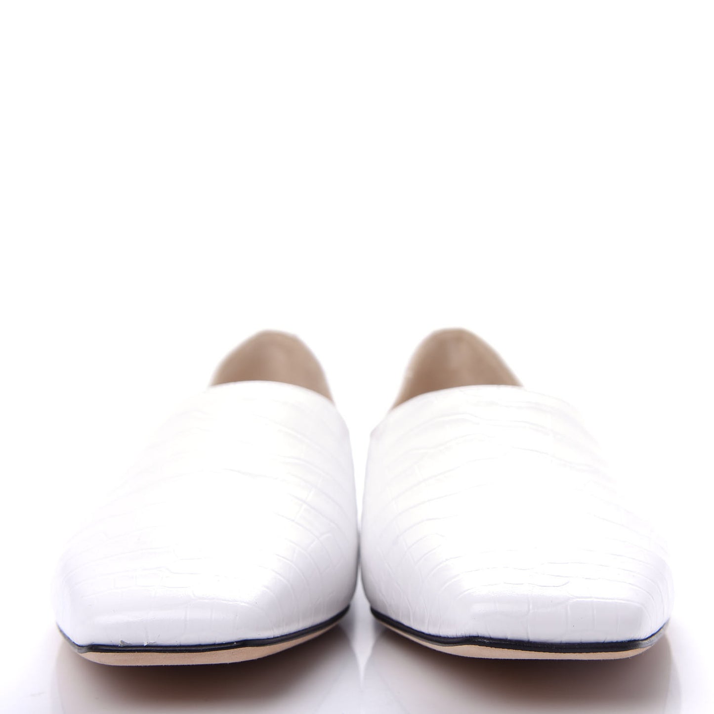 Calfskin Crocodile Embossed Joselyn Flats 40 White