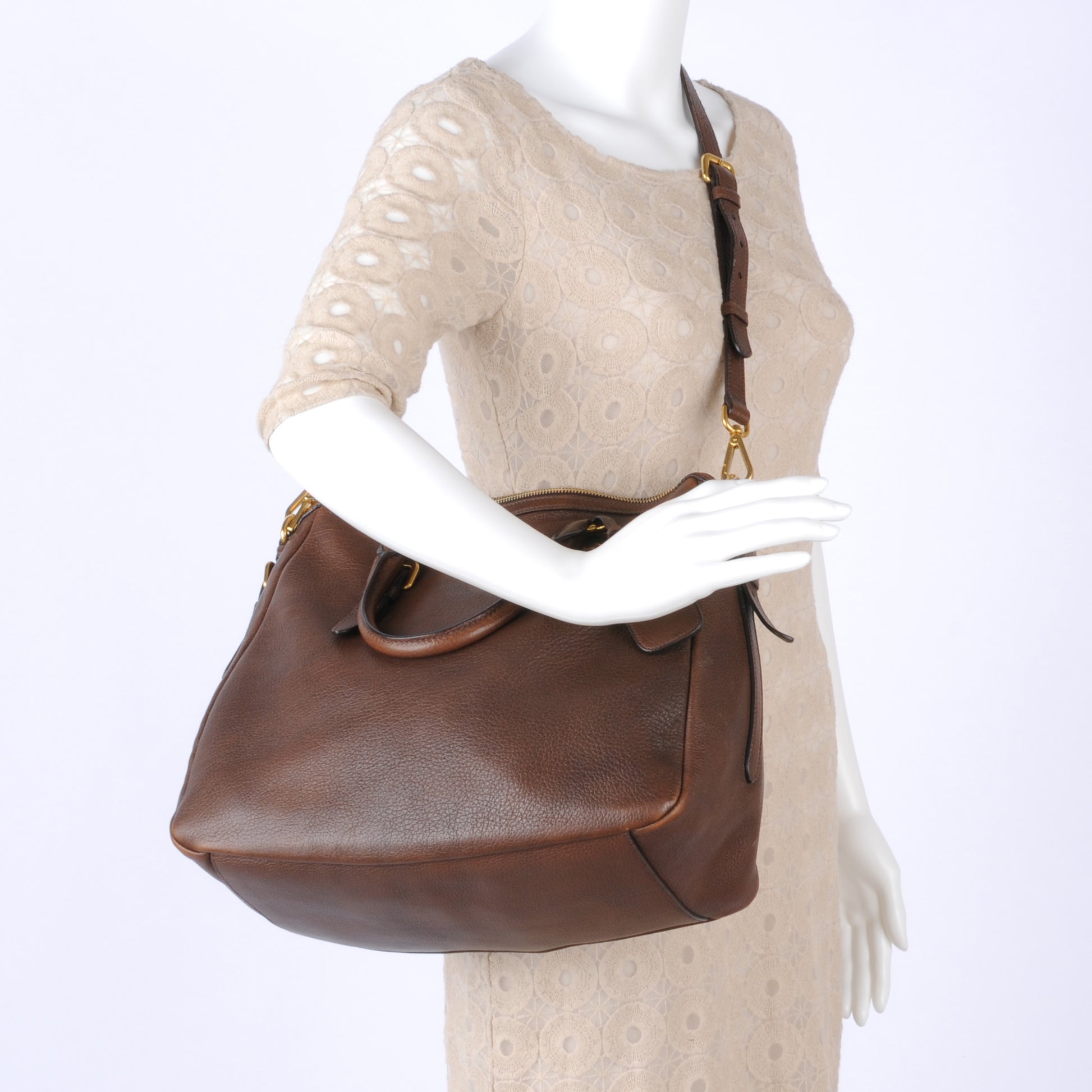 Prada Vitello Daino Bauletto Brown 2 of 9