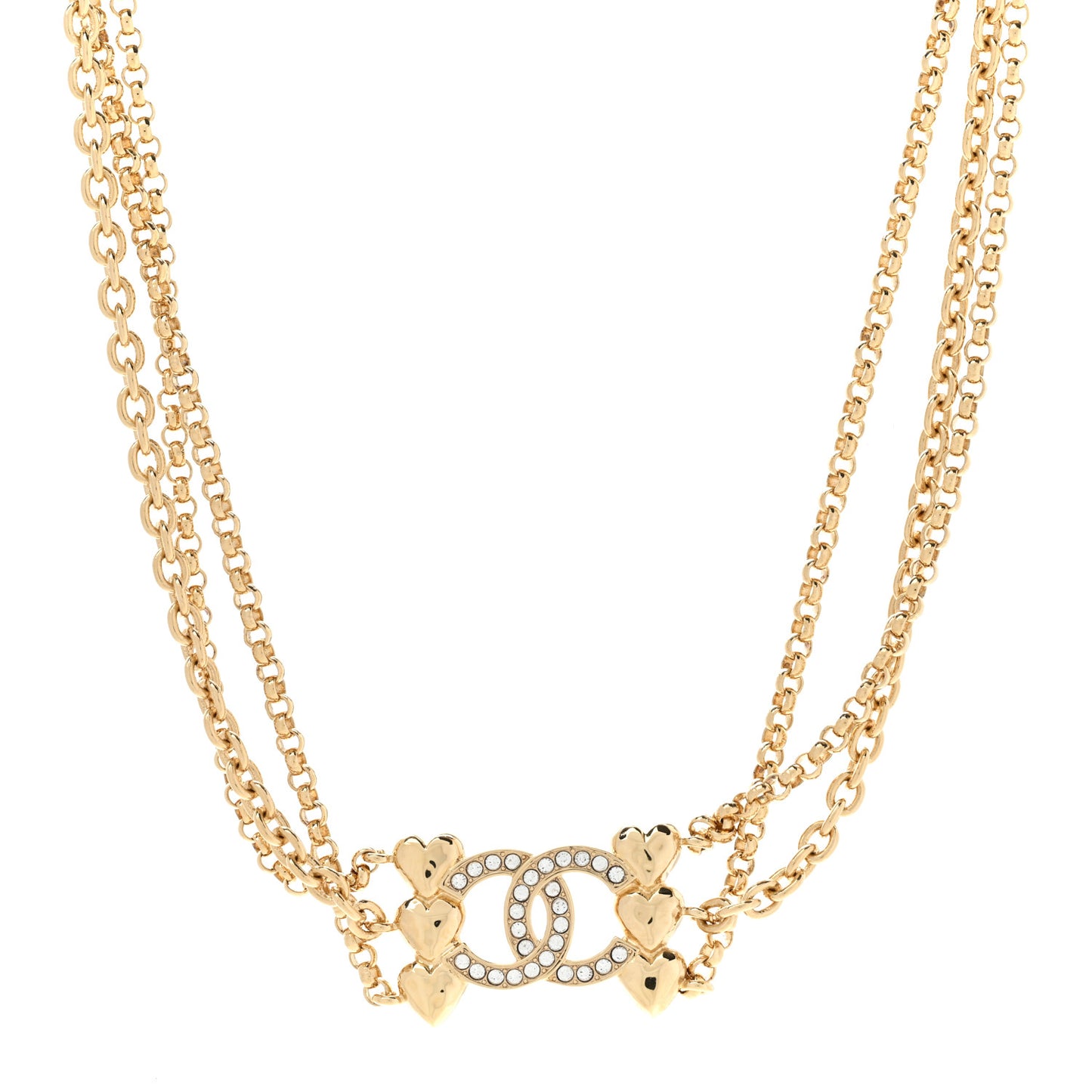Crystal CC Heart Link Multi Strand Choker Necklace Gold