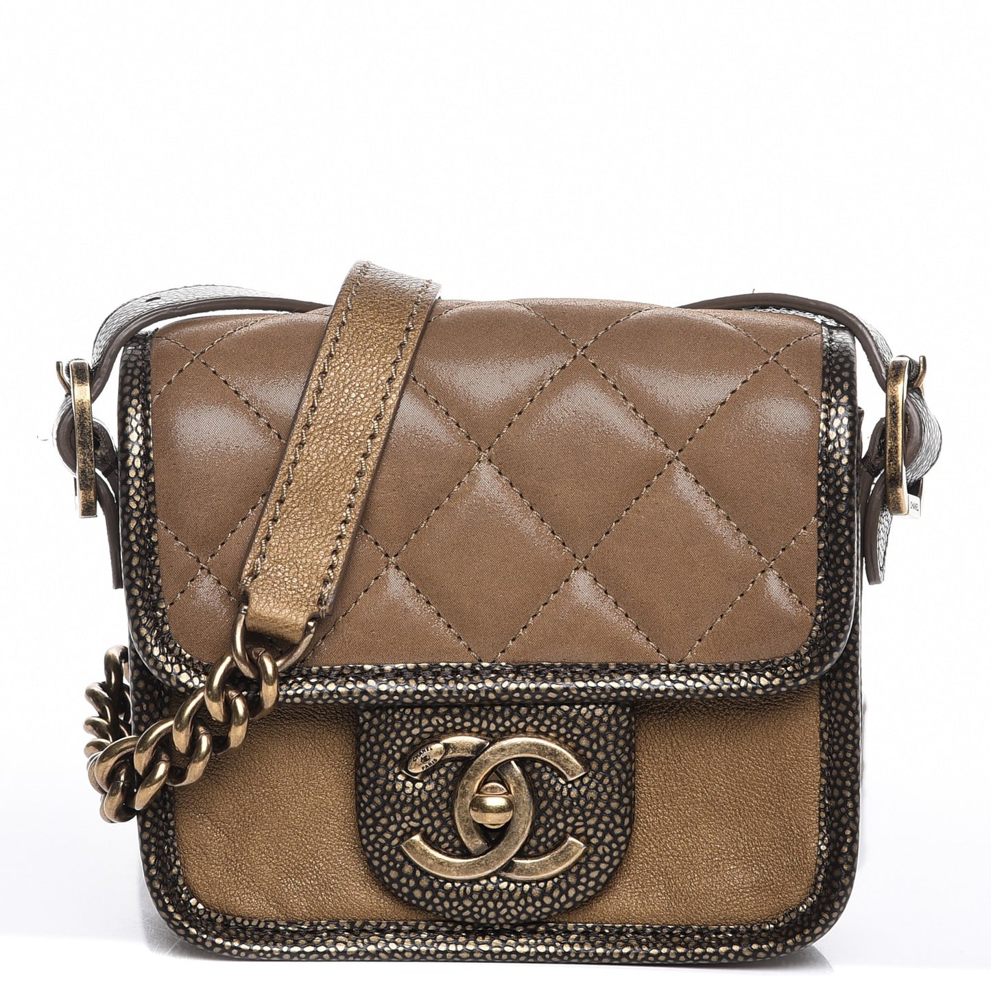 Iridescent Calfskin Back To School Mini Crossbody Flap Dark Gold
