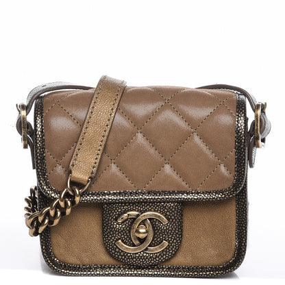 Chanel Iridescent Calfskin Back To School Mini Crossbody Flap Dark Gold 1 of 8