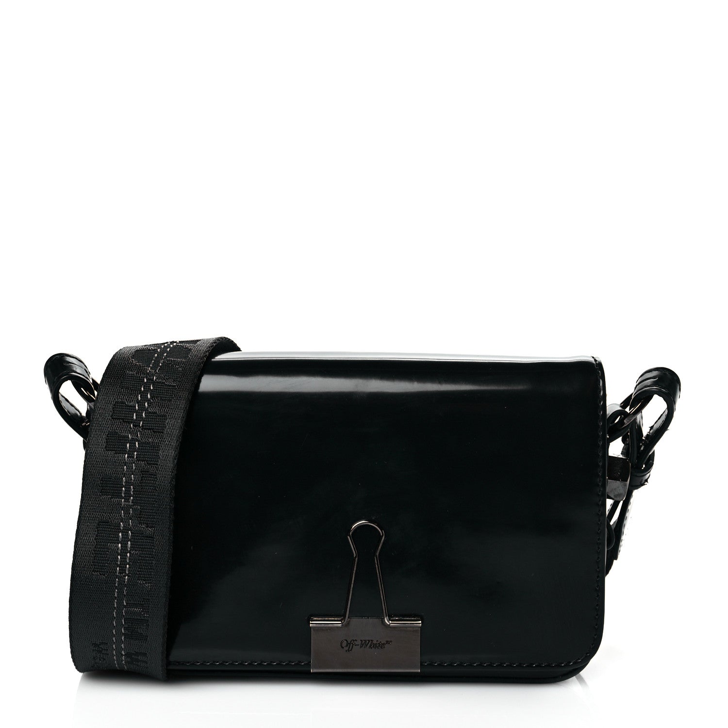 Off-White Patent Mirror Binder Clip Bag Black 1 of 10