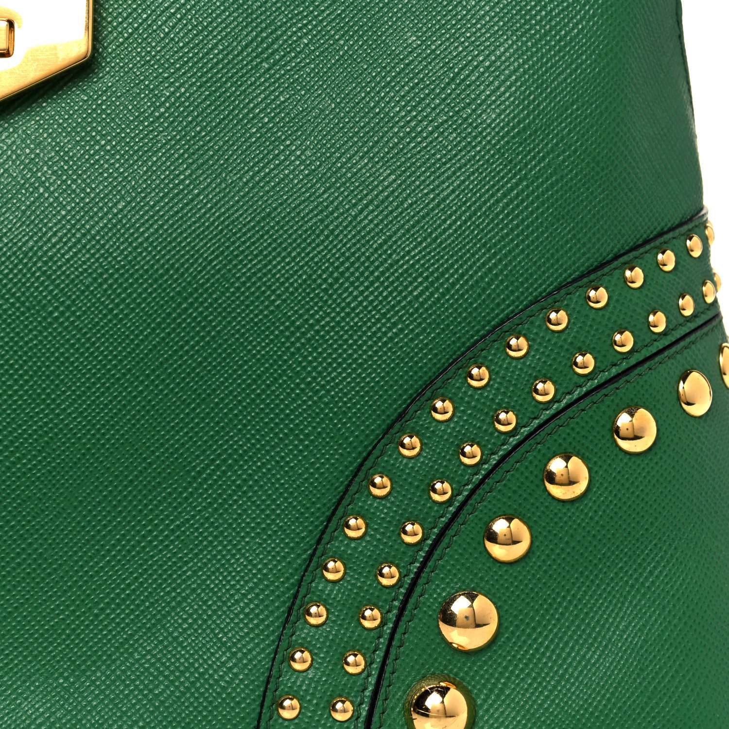 Prada Saffiano Studded Bijou Tote Verde 10 of 20
