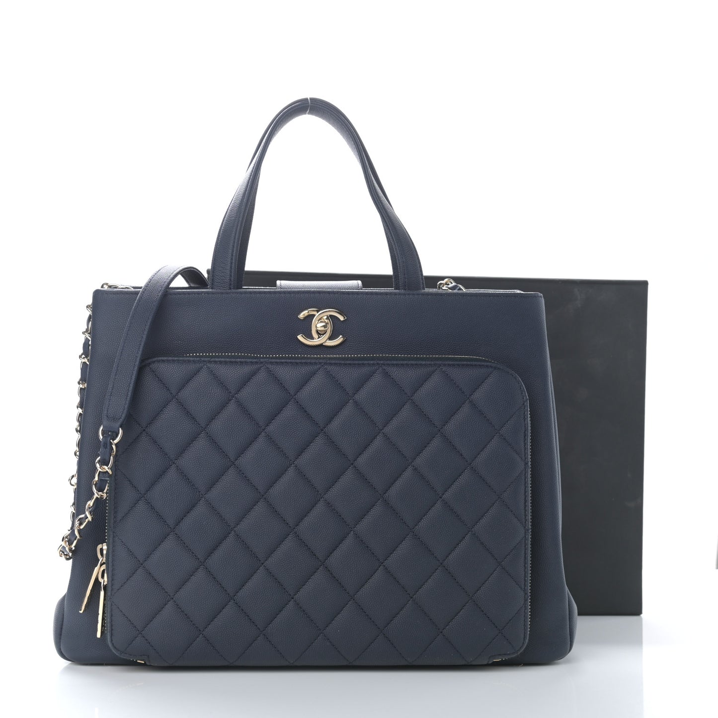 Caviar Quilted Large Business Affinity Shopping Bag Navy