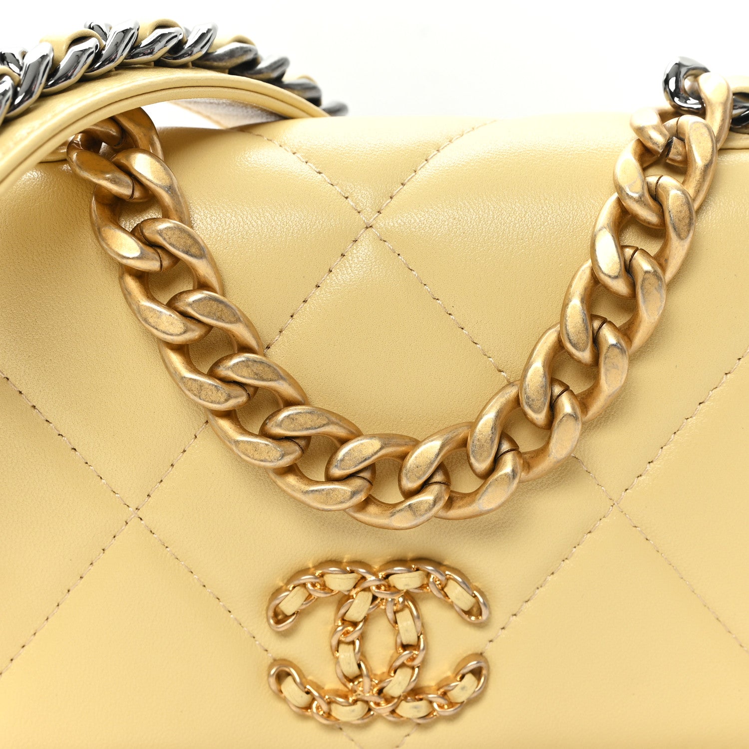 Chanel Lambskin Quilted Chanel 19 Wallet On Chain WOC Yellow