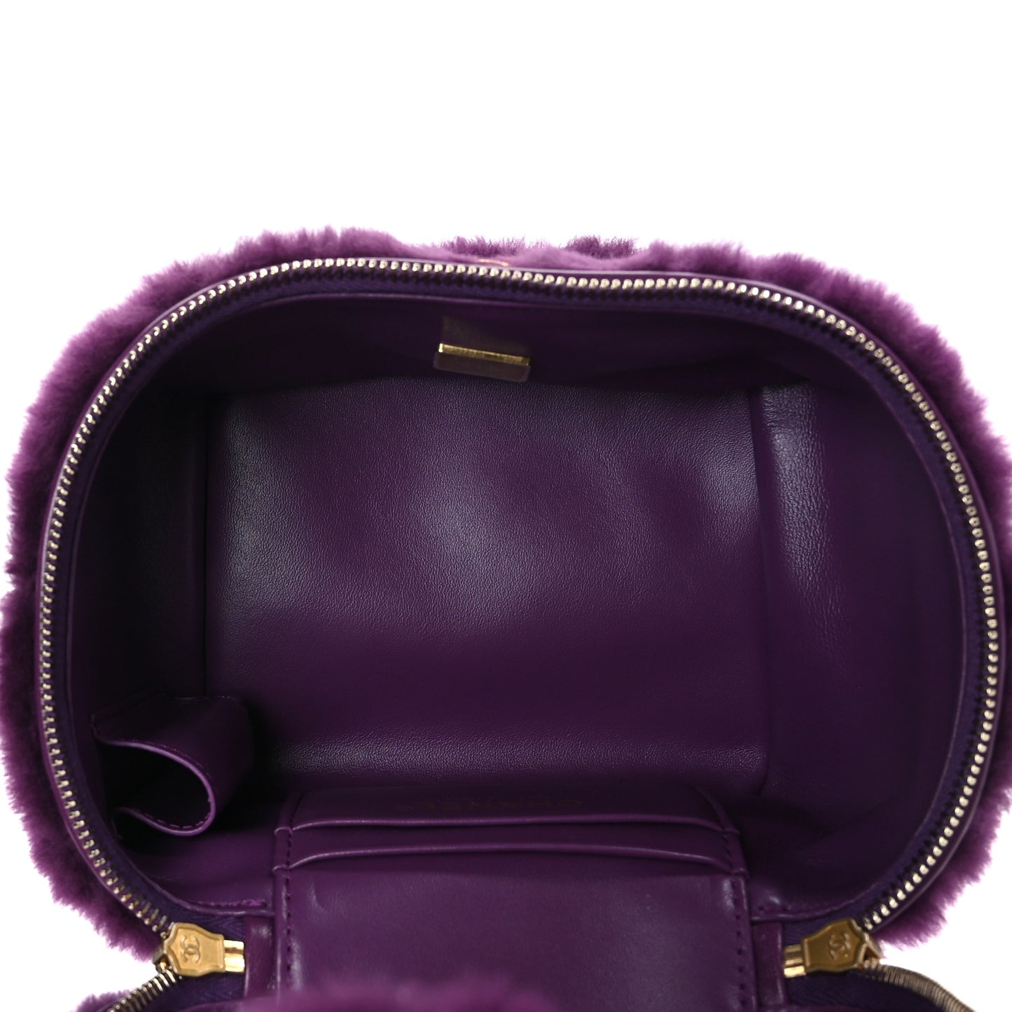Shearling Lambskin Quilted Small Vanity Case Purple