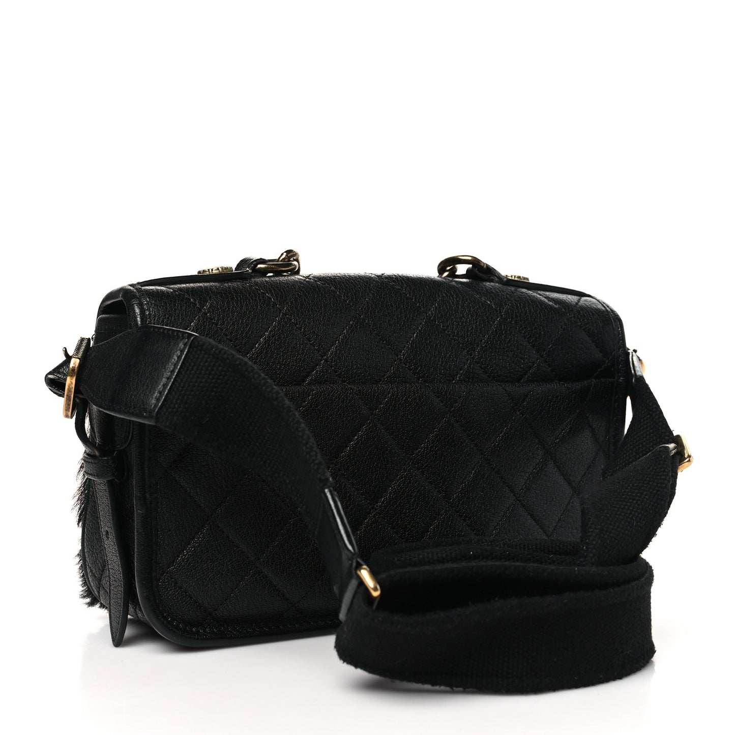 Goatskin Fur Paris Dallas Messenger Bag  Black