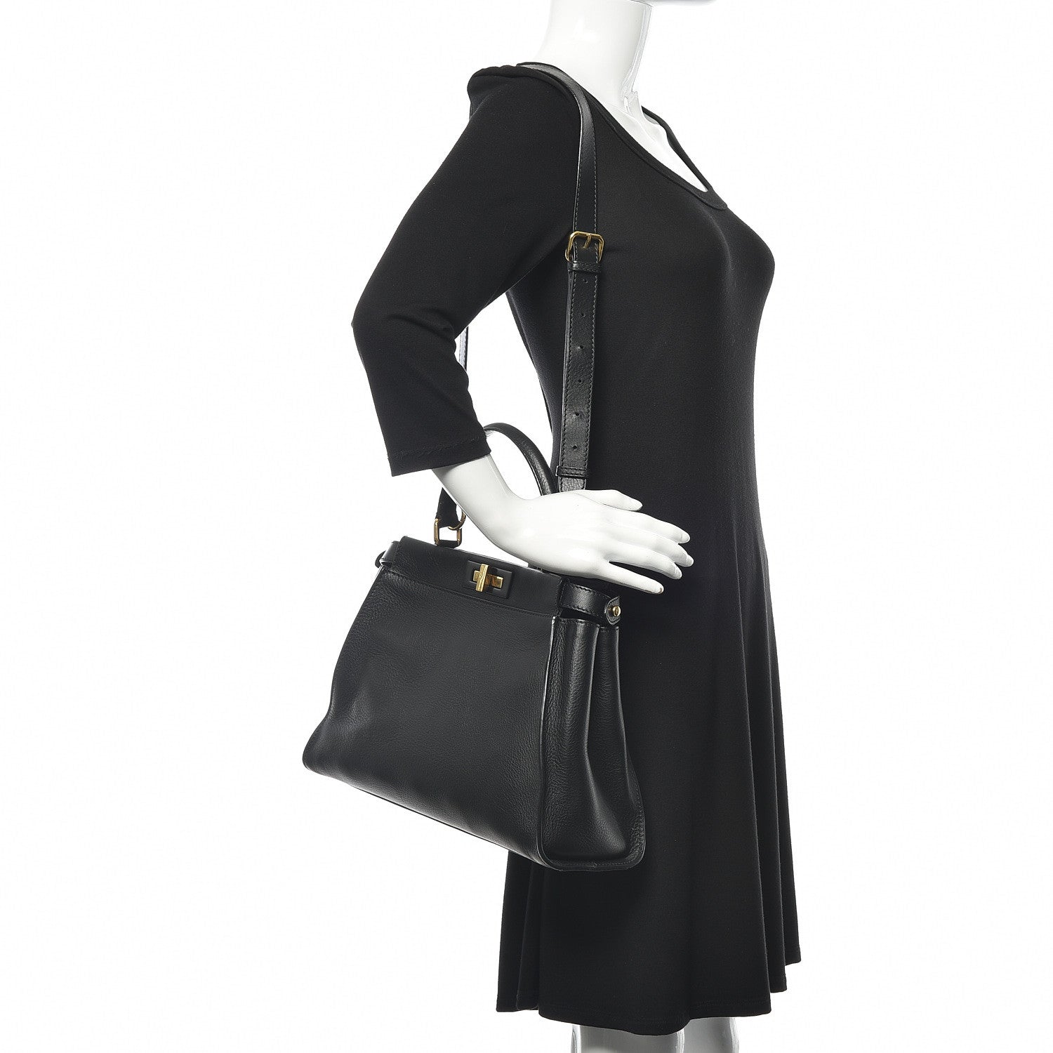 Fendi Vitello Seta Shiny Nappa Medium Peekaboo Iconic Satchel Black 2 of 12