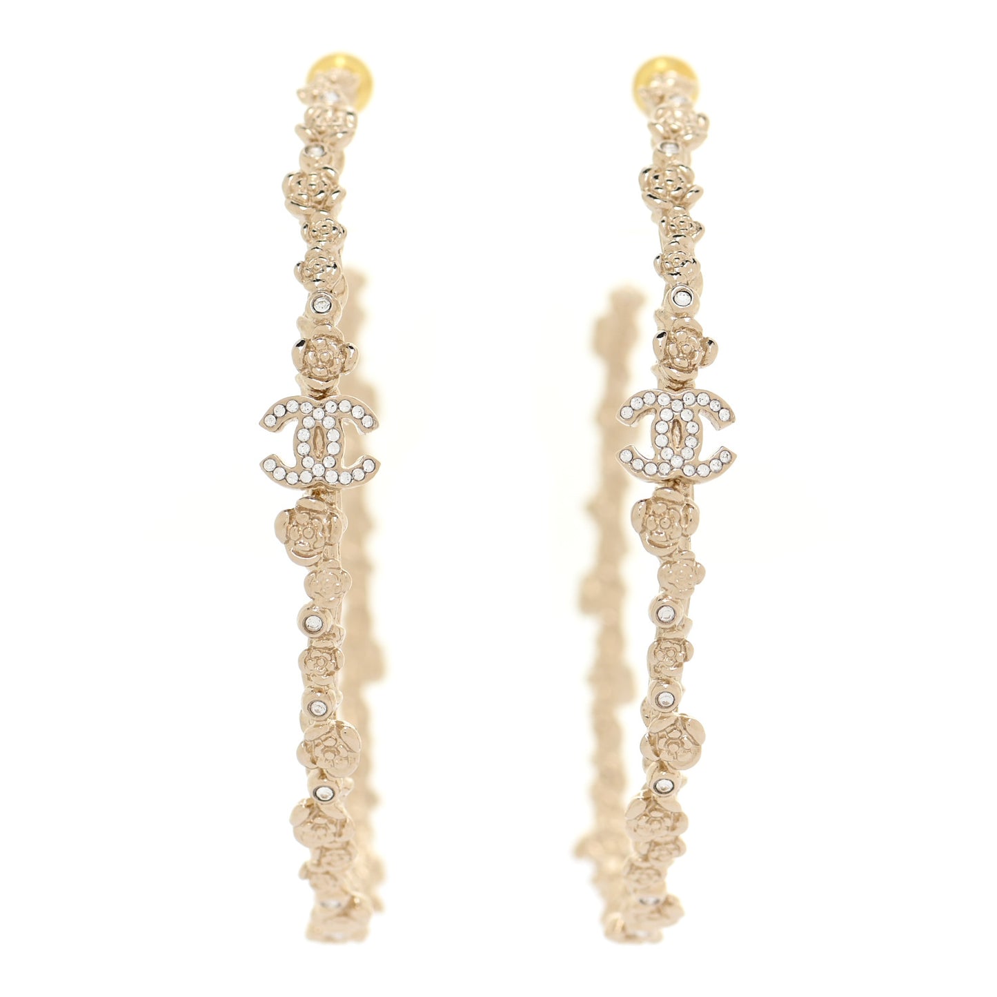 Crystal Large Camellia CC Hoop Earrings Gold