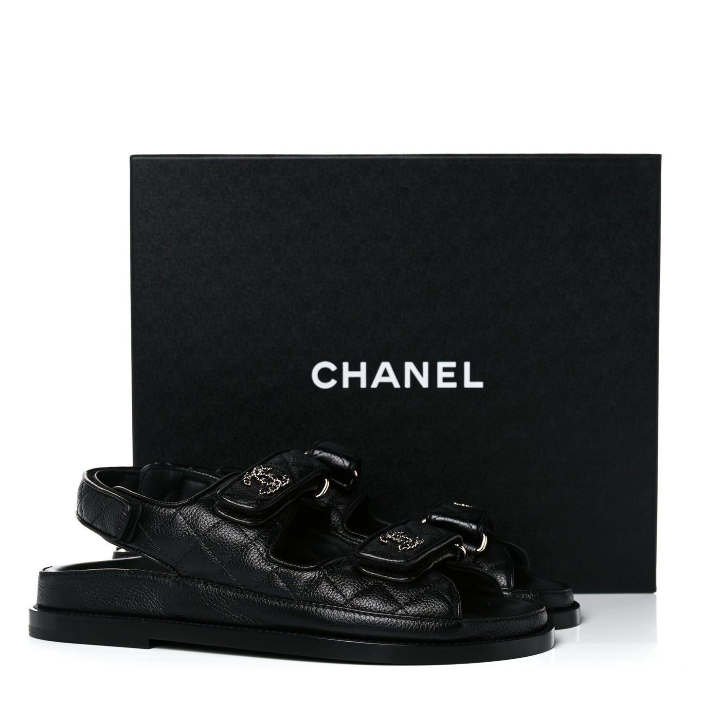 Grained Calfskin Velcro Dad Sandals 37 Black