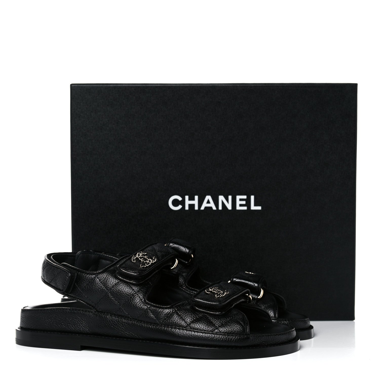 Chanel Grained Calfskin Velcro Dad Sandals 37 Black 5 of 9