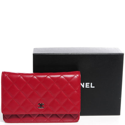 Chanel Lambskin Quilted Wallet On Chain WOC Red 5 of 9