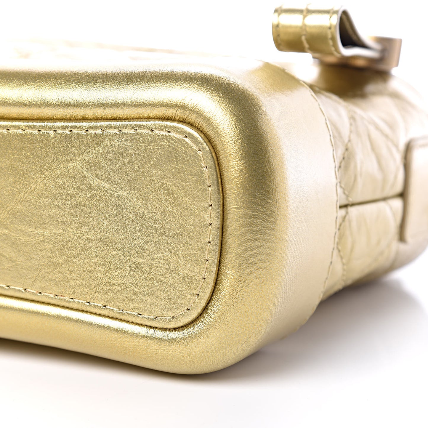 Metallic Aged Calfskin Quilted Small Gabrielle Hobo Gold