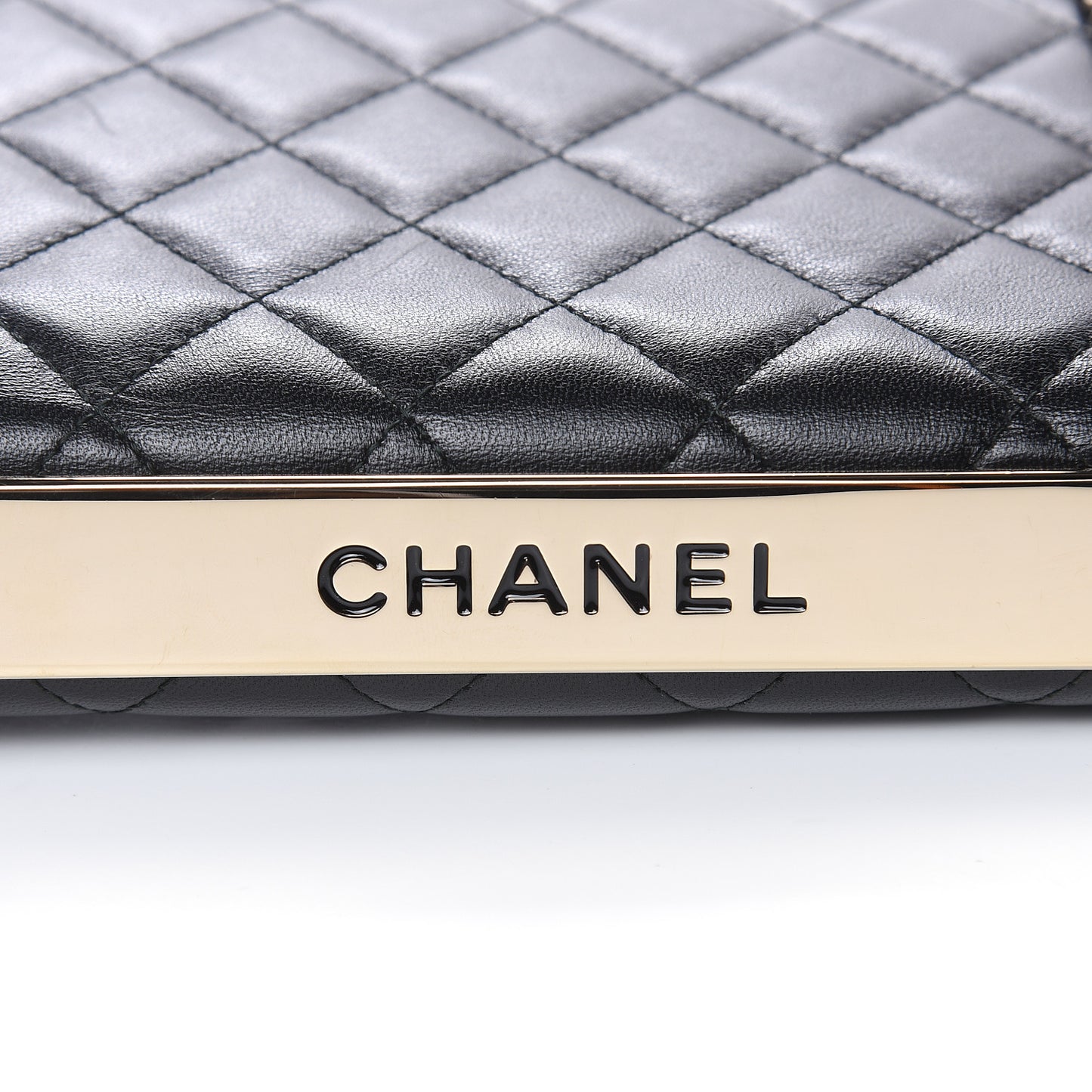 Lambskin Quilted Trendy CC Wallet On Chain WOC Black