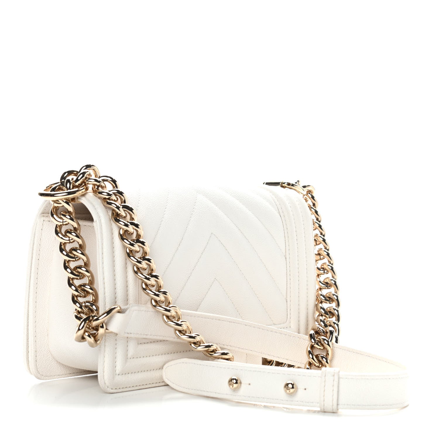 Chanel Caviar Chevron Quilted Small Boy Flap White 3 of 9