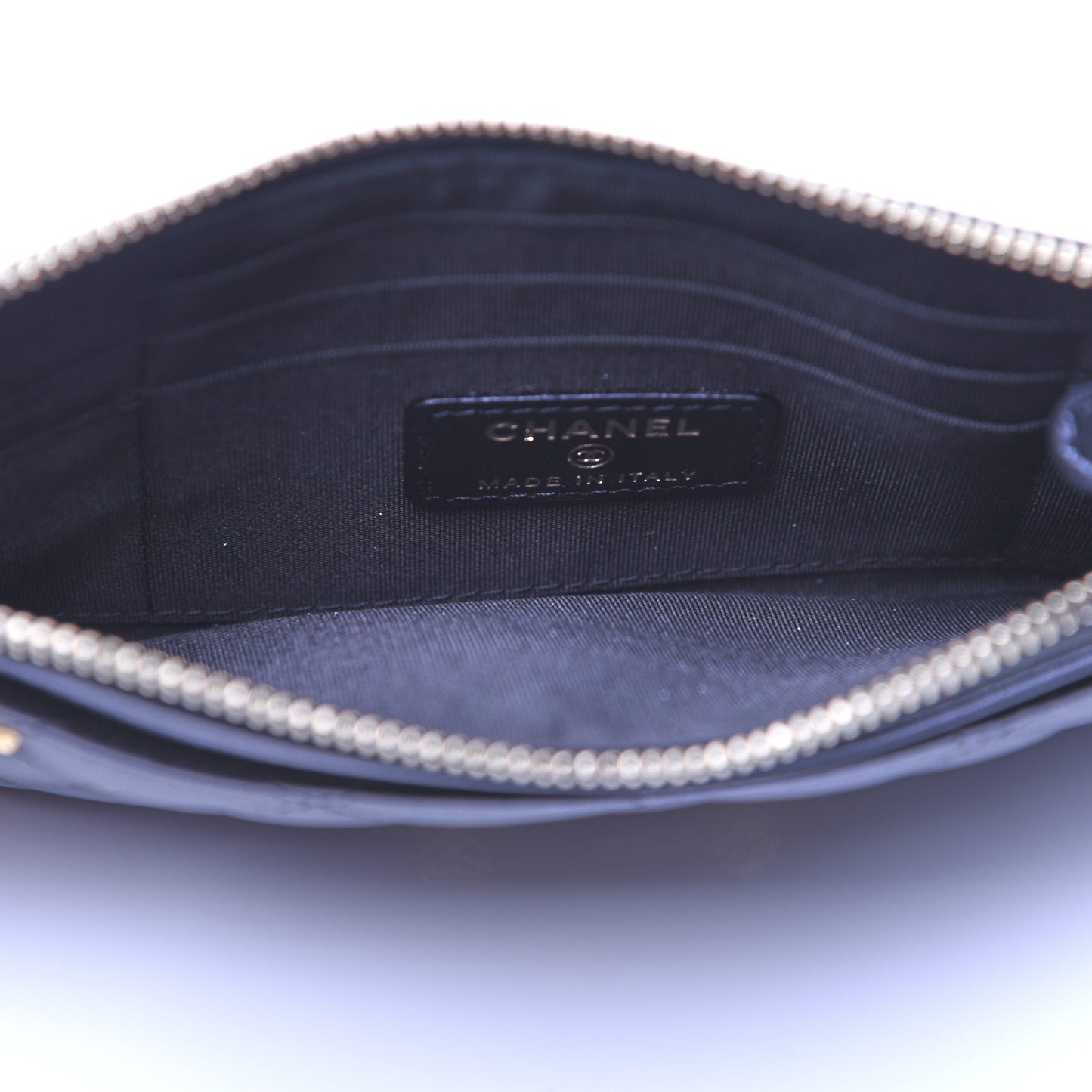 Lambskin Quilted Lucky Charms Classic Zip Pouch Black