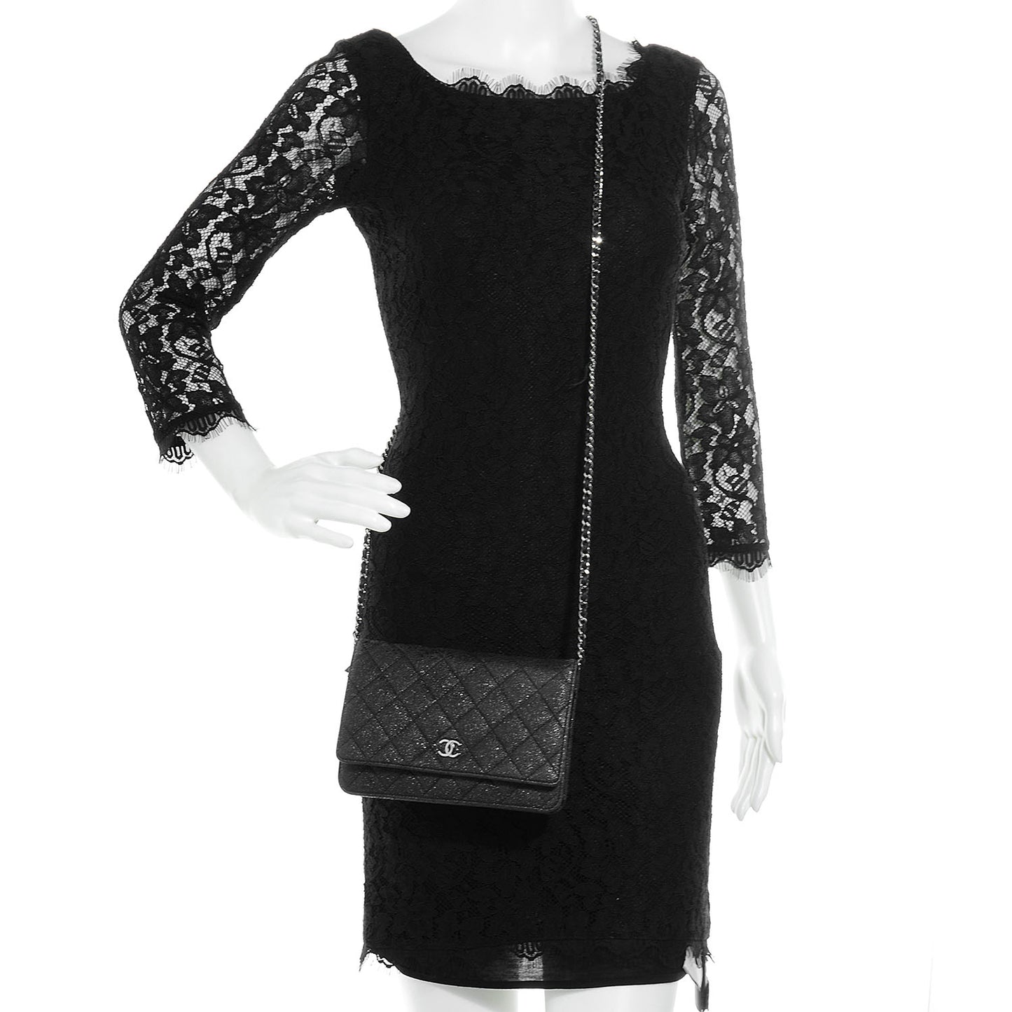Crackled Calfskin Wallet on Chain WOC Black