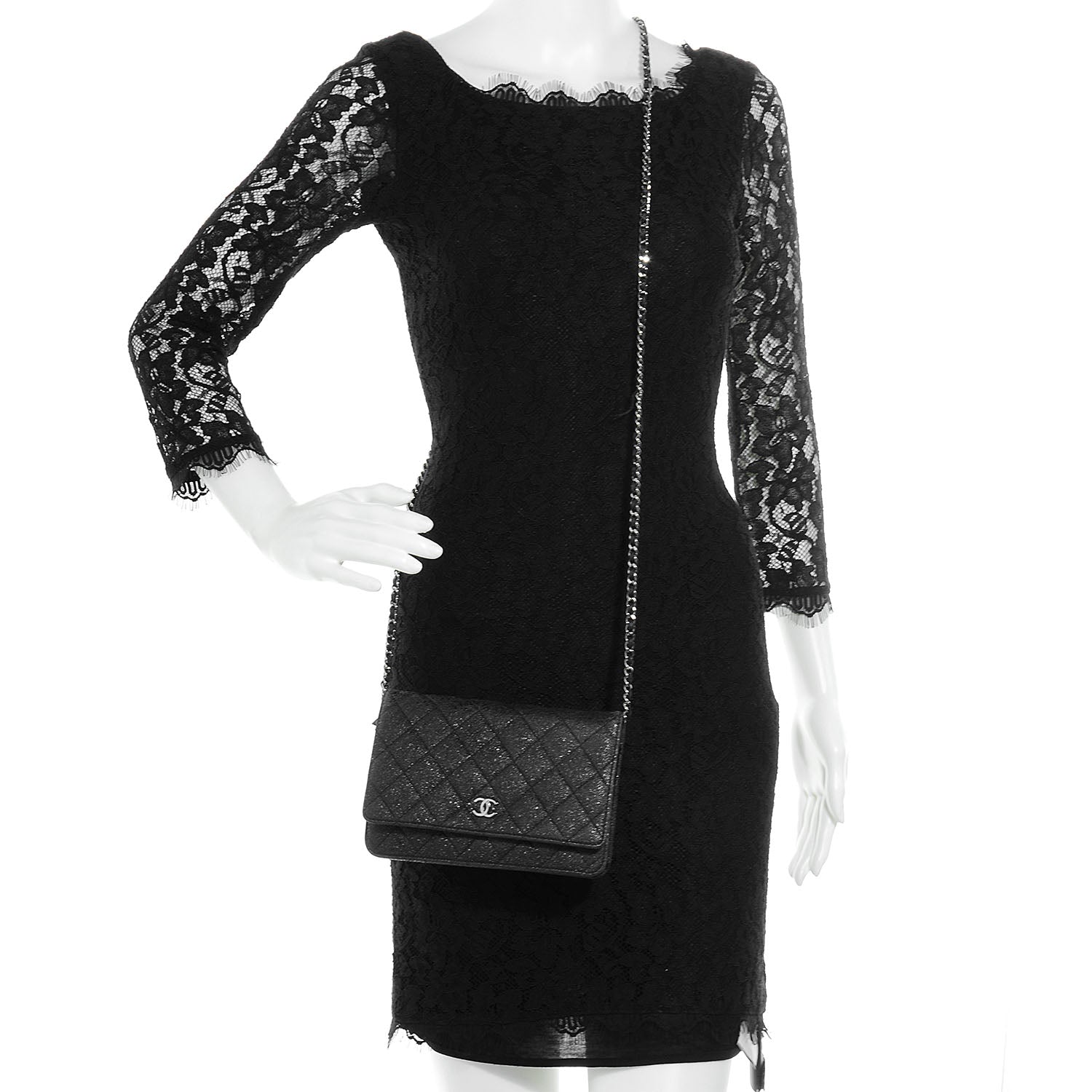 Chanel Crackled Calfskin Wallet on Chain WOC Black 2 of 8