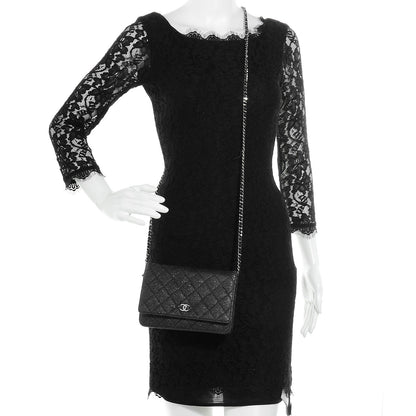 Chanel Crackled Calfskin Wallet on Chain WOC Black 2 of 8