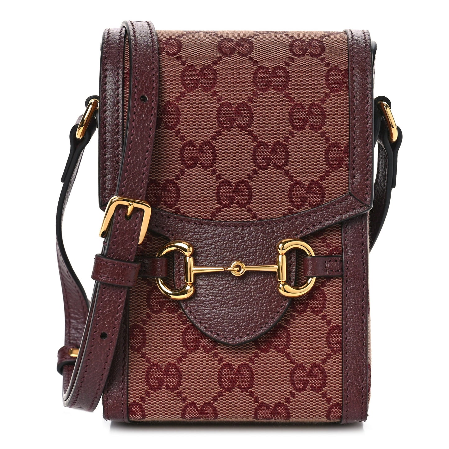 Monogram Textured Dollar Calfskin Mini Horsebit 1955 Crossbody Bag Sahara Rubino Chardonnay