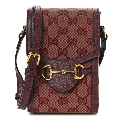 Gucci Monogram Textured Dollar Calfskin Mini Horsebit 1955 Crossbody Bag Sahara Rubino Chardonnay 1 of 9
