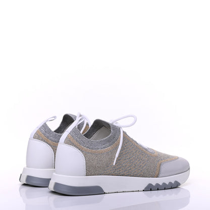 Hermes Metallic Knit Calfskin Suede Goatskin Bi-Color Womens Addict Sneakers 37 Multicolor Gris Argent 4 of 12