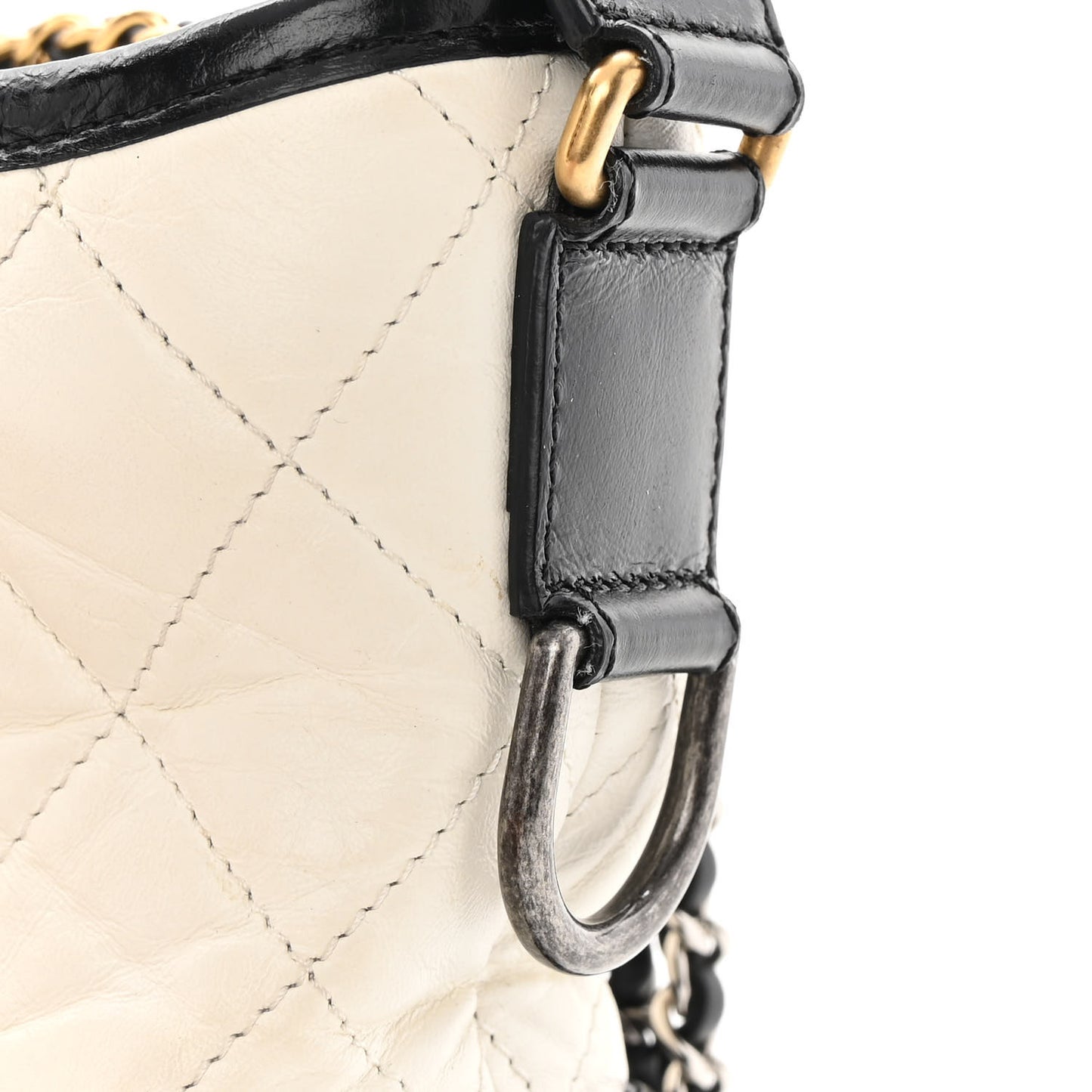 Aged Calfskin Quilted Small Gabrielle Hobo Black White