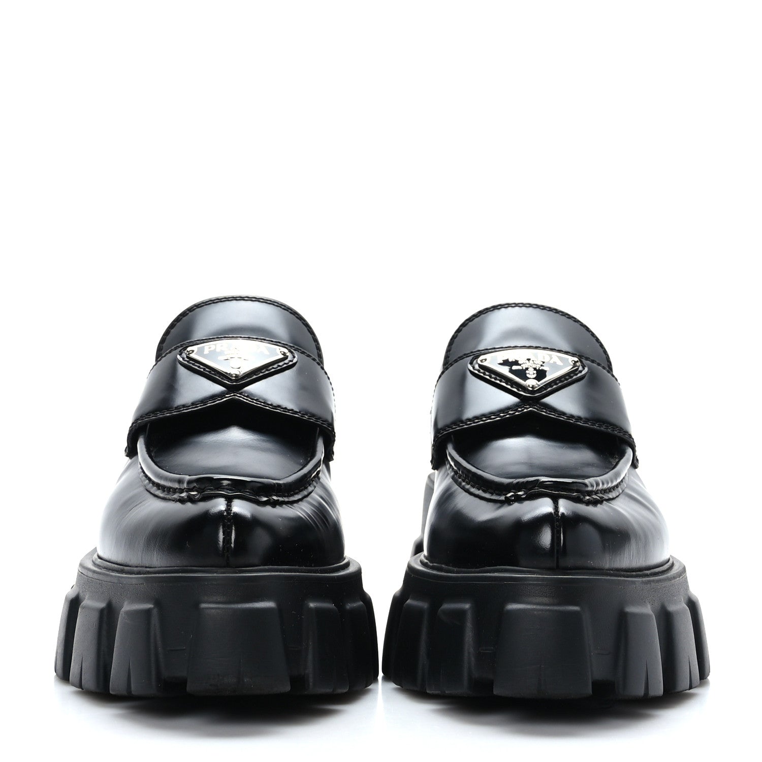 Prada Spazzolato Triangle Logo Monolith Pointy 55mm Loafers 37 Black 2 of 9