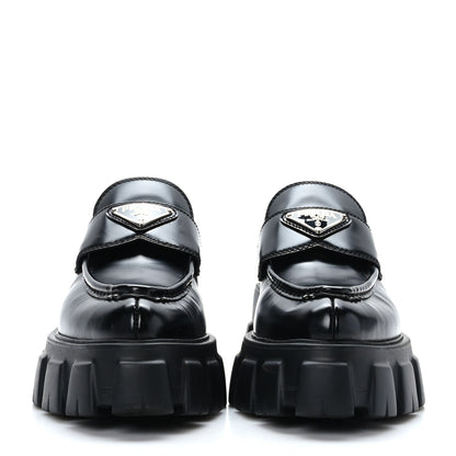 Prada Spazzolato Triangle Logo Monolith Pointy 55mm Loafers 37 Black 2 of 9