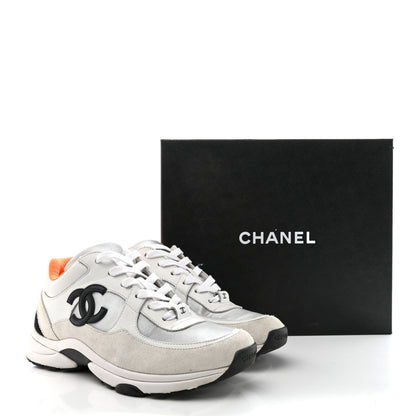 Chanel Nylon Calfskin Suede CC Womens Sneakers 38.5 White Orange 9 of 9