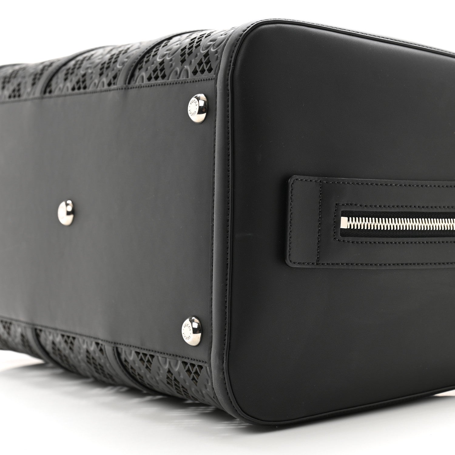 Gucci Calfskin Cut Out GG Embossed Medium Duffle Bag Black 8 of 8