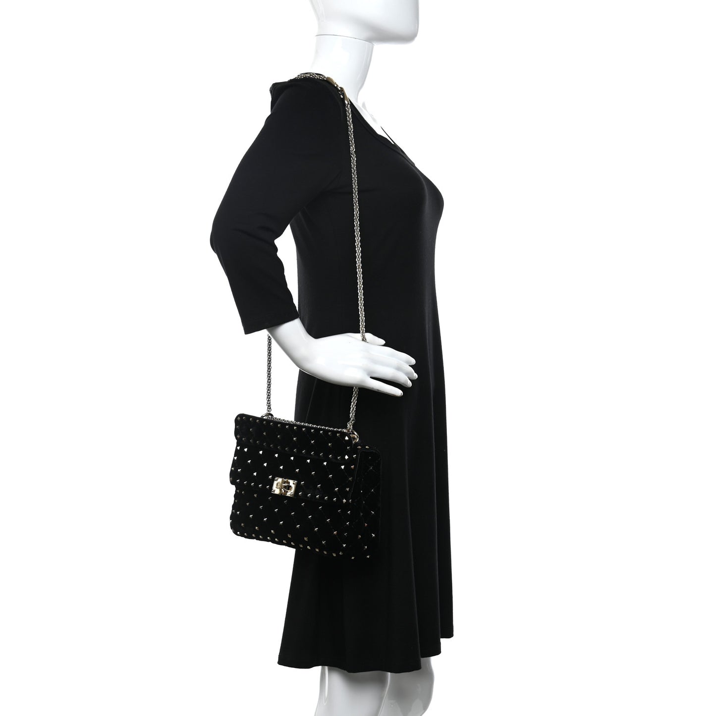 Velvet Medium Rockstud Spike Shoulder Bag Black