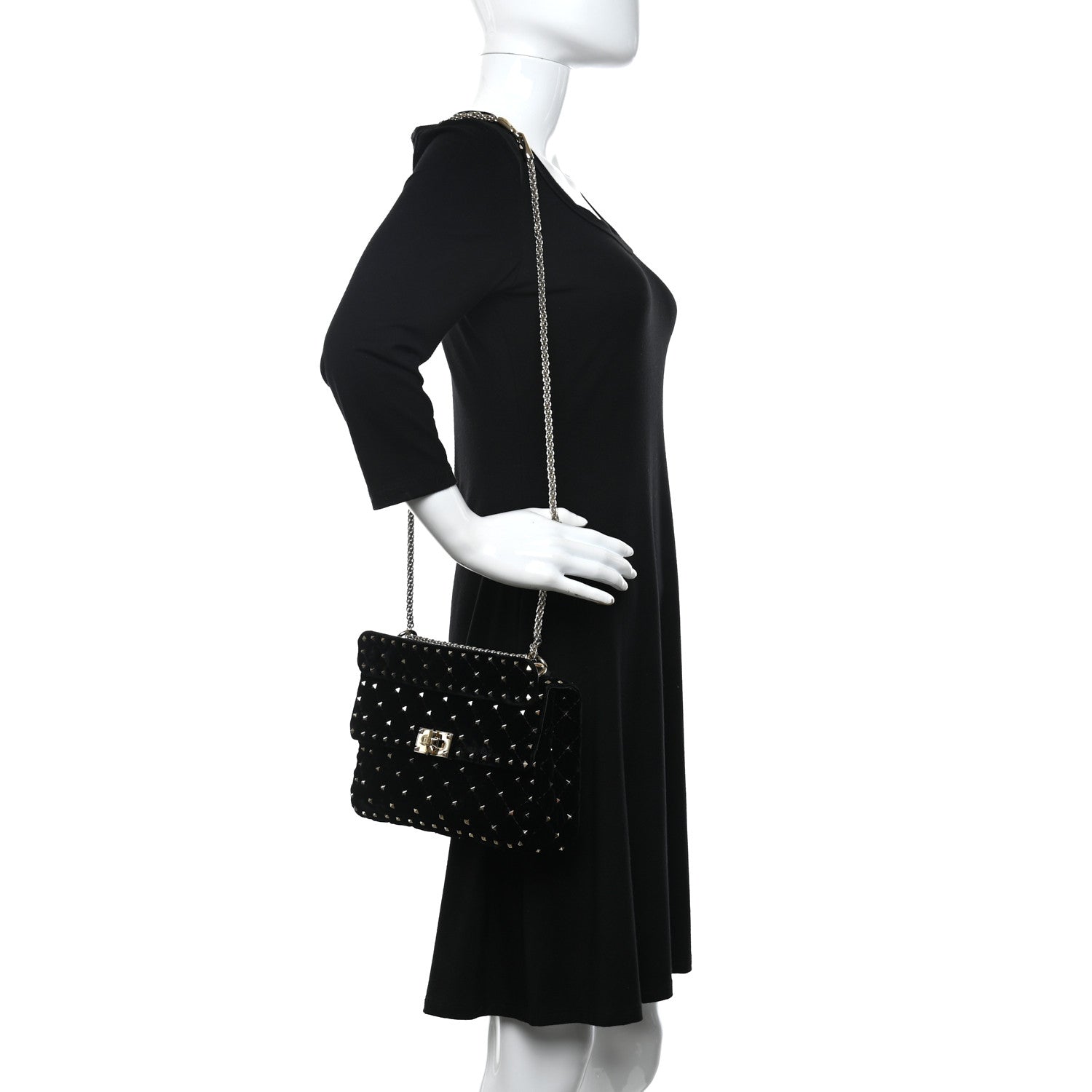 Valentino Garavani Velvet Medium Rockstud Spike Shoulder Bag Black 3 of 9