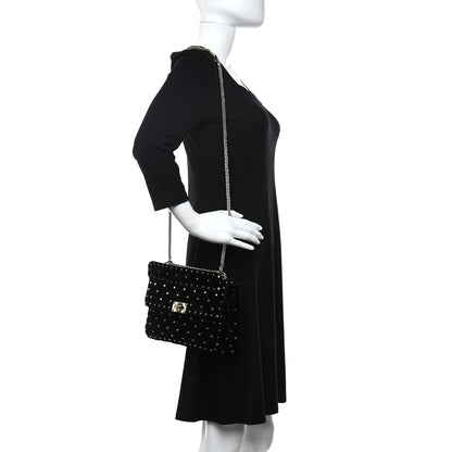 Valentino Garavani Velvet Medium Rockstud Spike Shoulder Bag Black 3 of 9