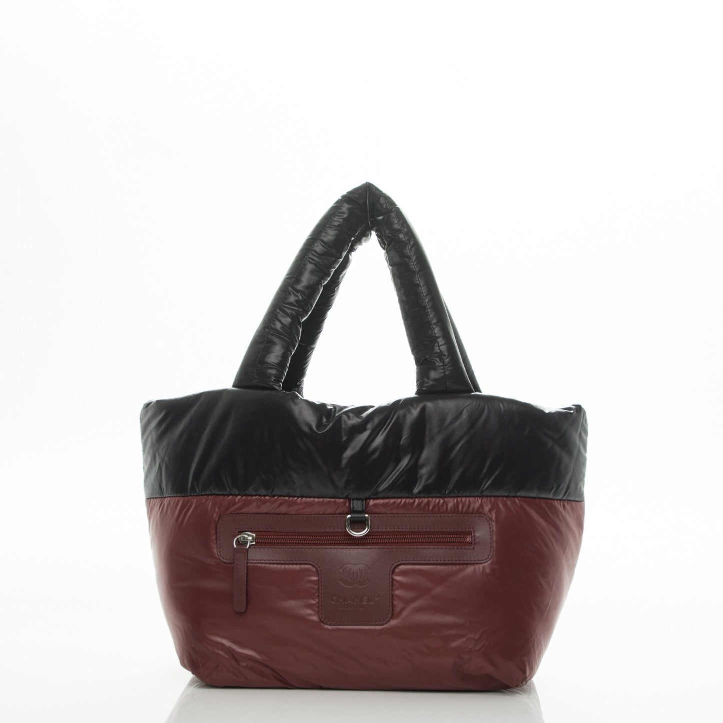 Nylon Quilted Coco Cocoon Medium Reversible Tote Black Red