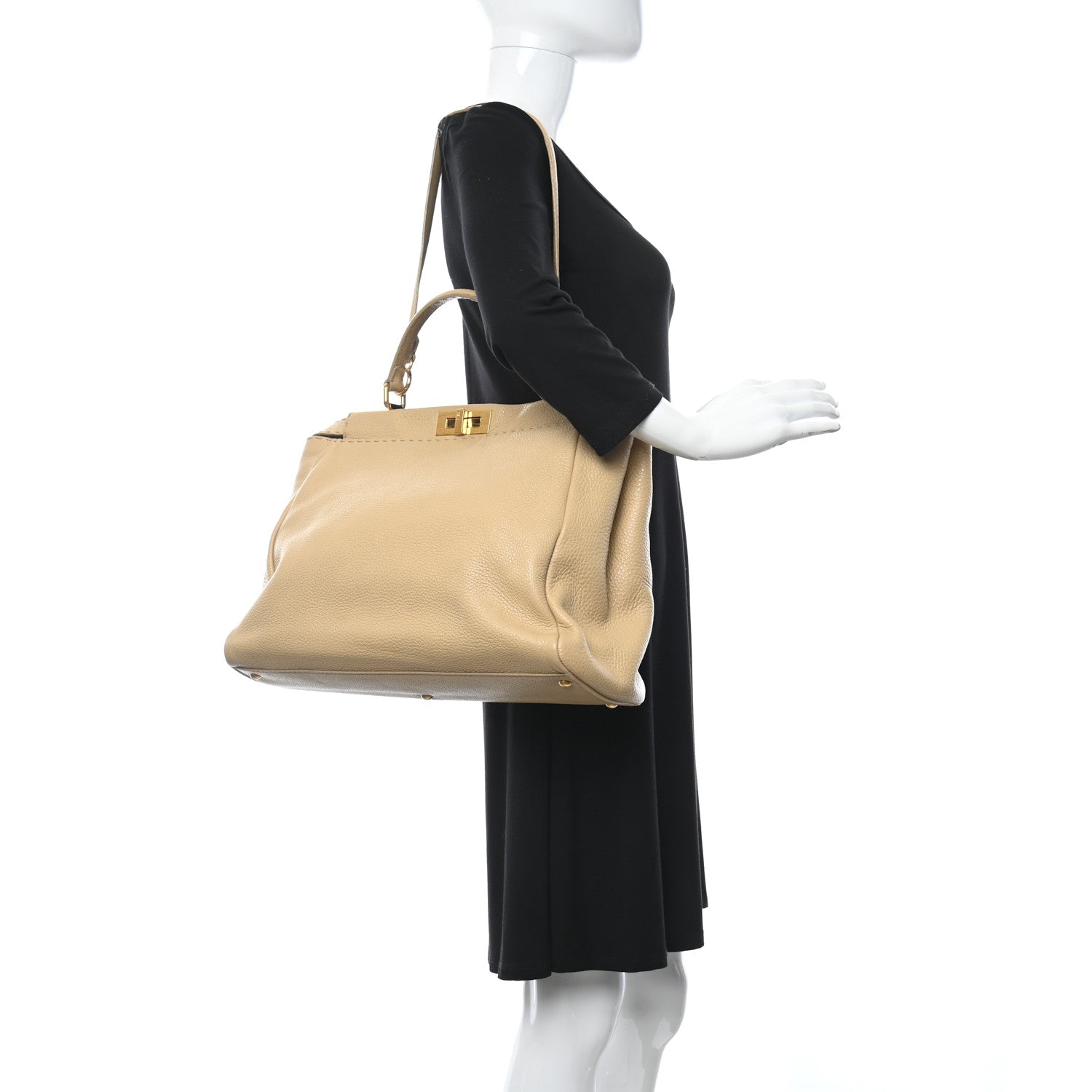 Fendi Calfskin Romano Selleria Embroidered Large Peekaboo Iconic Satchel Beige 2 of 11