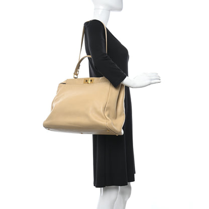 Fendi Calfskin Romano Selleria Embroidered Large Peekaboo Iconic Satchel Beige 2 of 11