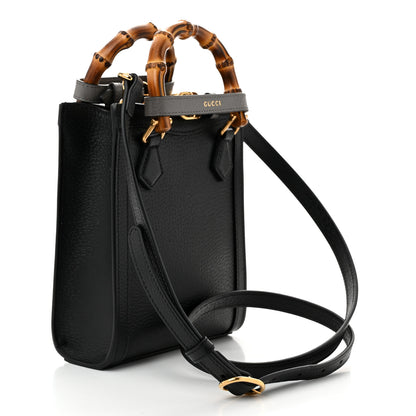 Gucci Textured Dollar Calfskin Mini Diana Tote Bag Black Dusty Grey 3 of 10
