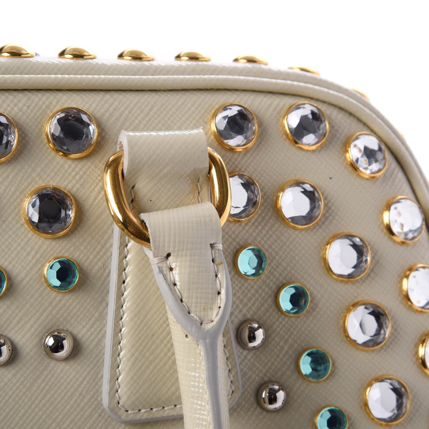 Prada Saffiano Vernice Crystal Pyramid Bag Talco 10 of 13