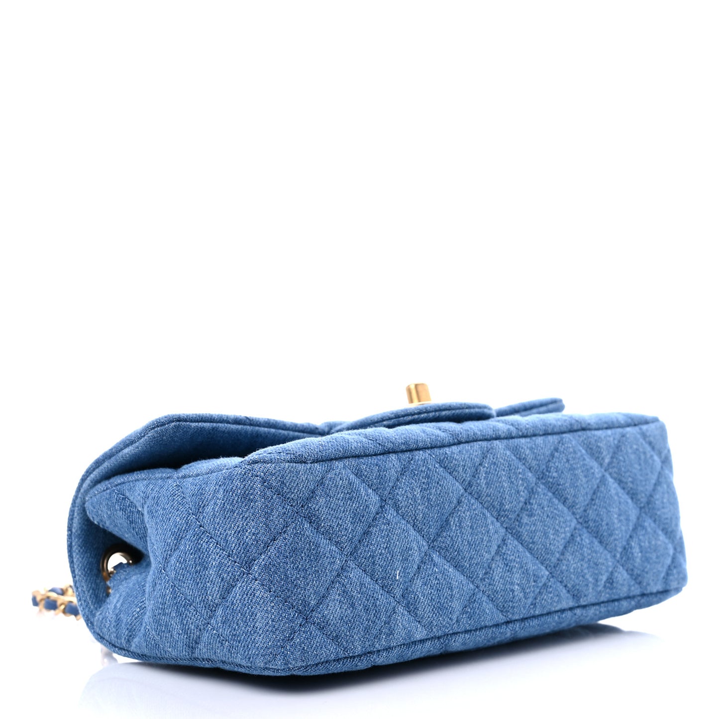 Denim Quilted Mini Pearl Crush Rectangular Flap Blue