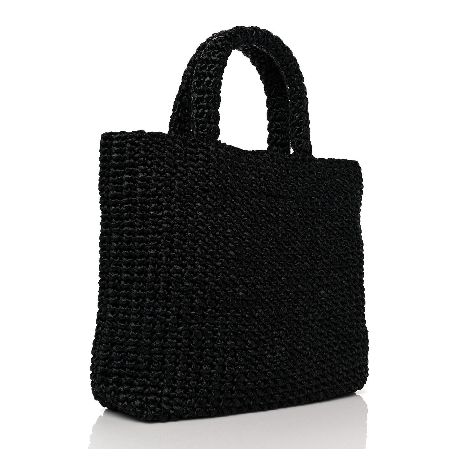 Prada Yarn Raffia Effect Crochet Small Logo Tote Black 2 of 7