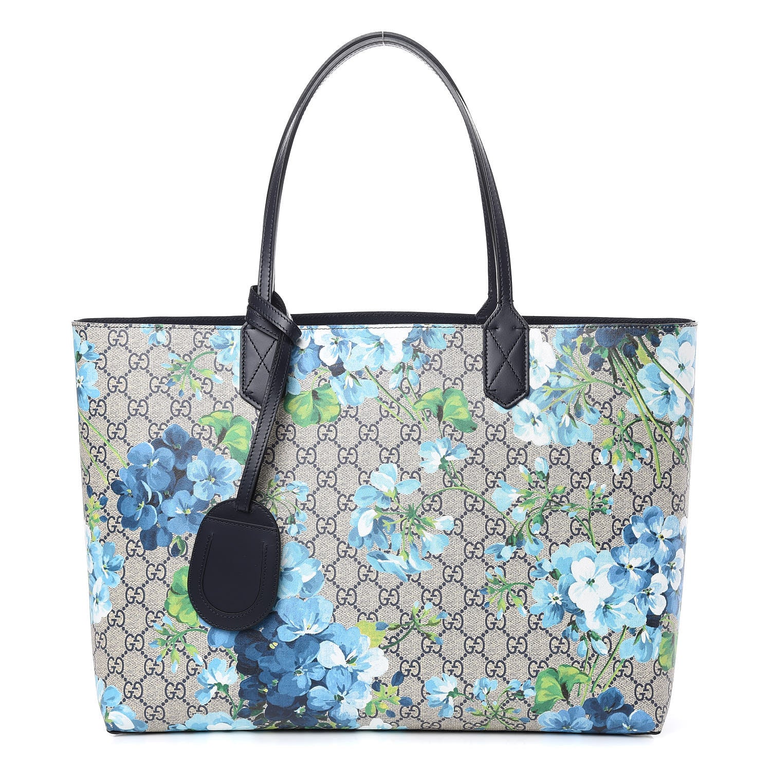 Gucci GG Supreme Monogram Blooms Medium Reversible Tote Beige Blue Navy 1 of 13