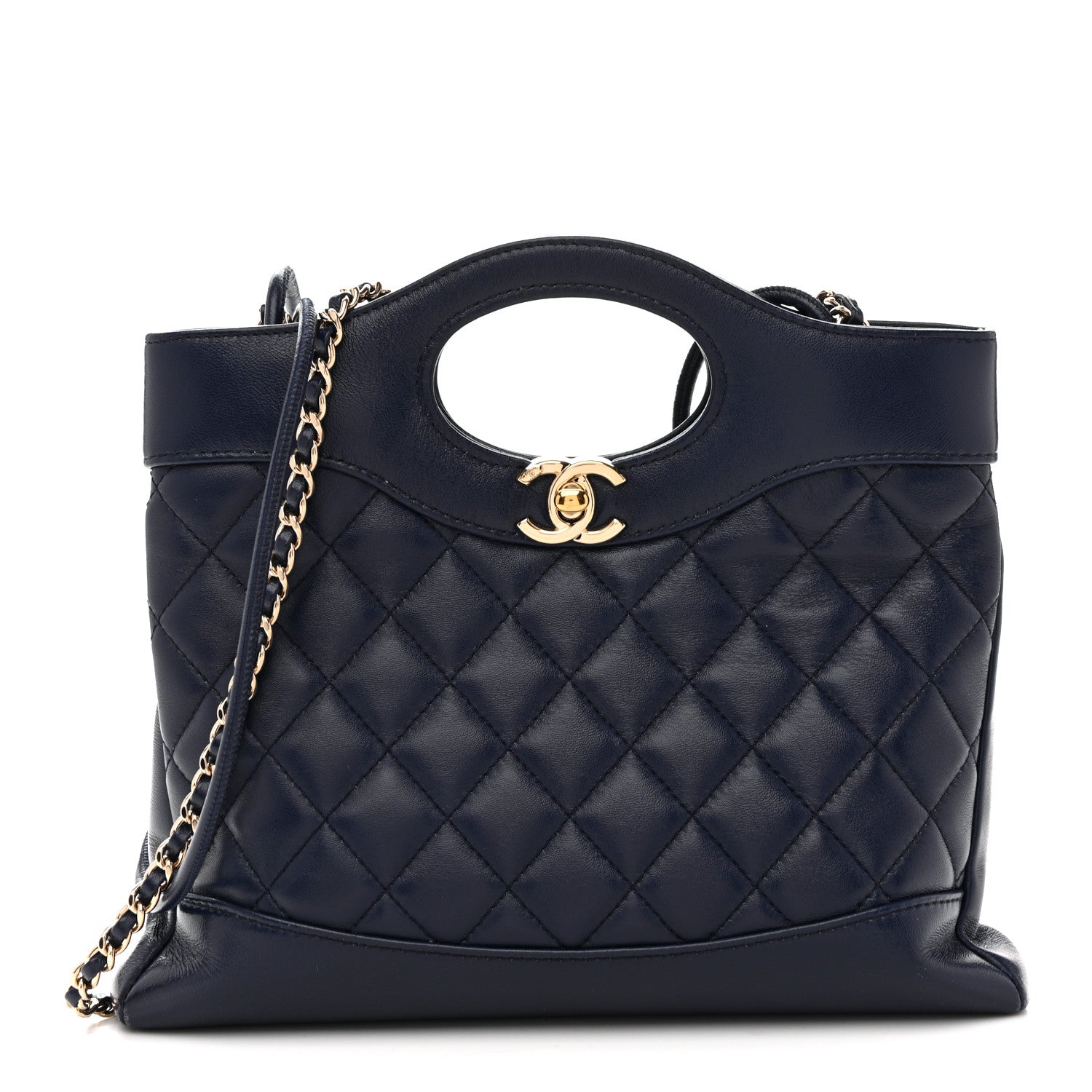 Chanel Shiny Crumpled Calfskin Quilted Mini 31 Shopping Bag Navy Blue 1 of 16