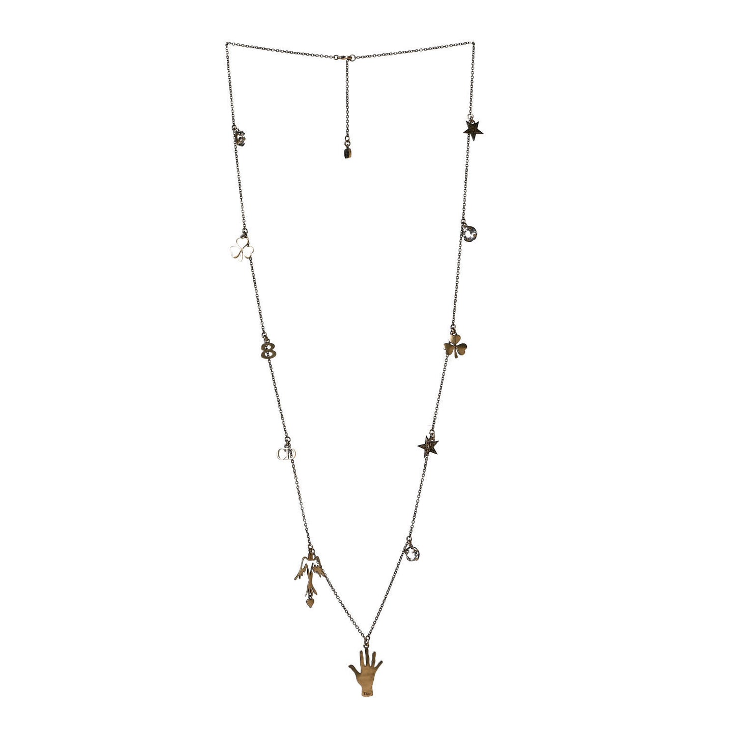 Metal Multi Charms Long Necklace Aged Gold