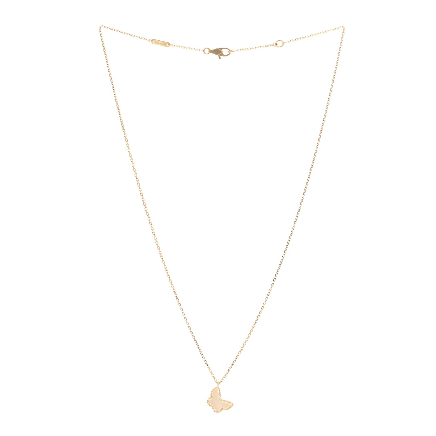 18K Yellow Gold Mother of Pearl Sweet Alhambra Butterfly Pendant Necklace