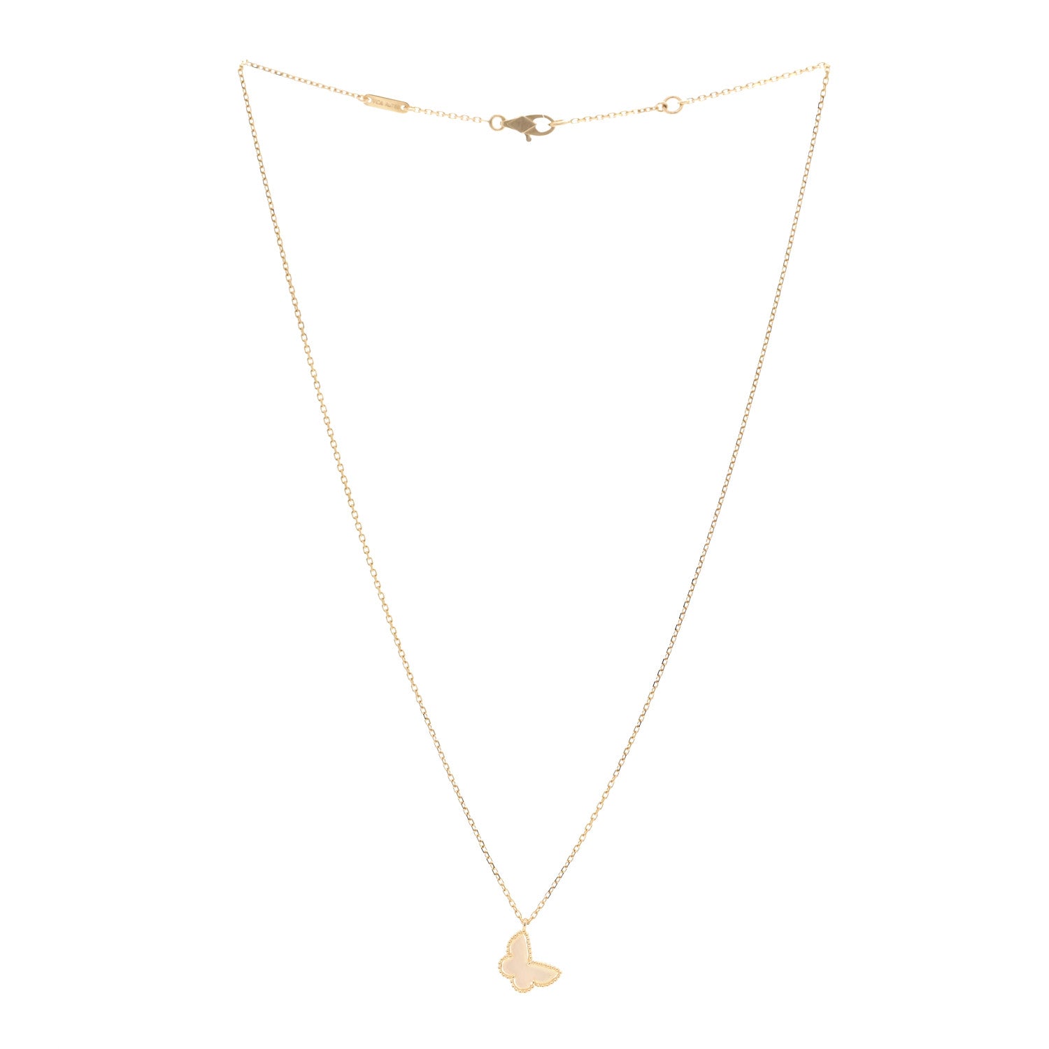 Van Cleef & Arpels 18K Yellow Gold Mother of Pearl Sweet Alhambra Butterfly Pendant Necklace 3 of 5