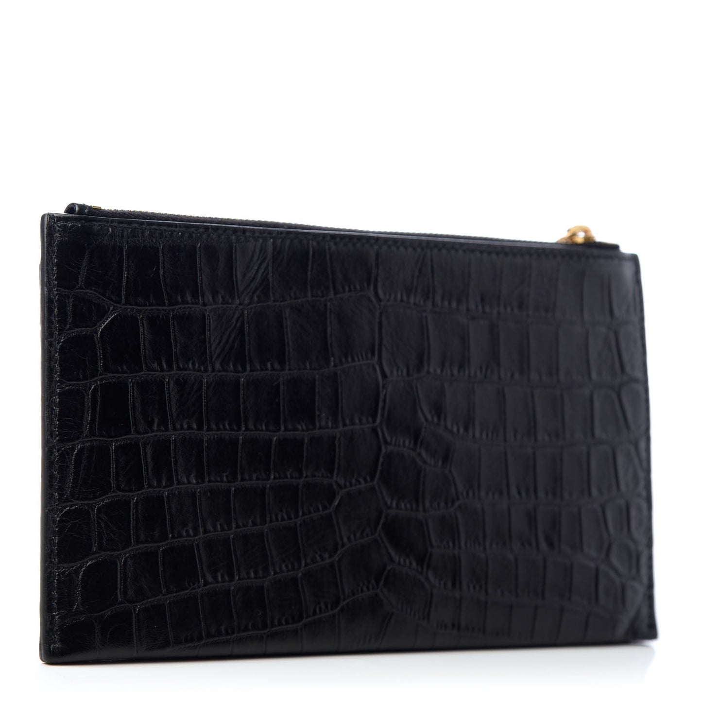 Calfskin Crocodile Embossed Monogram Bill Pouch Black