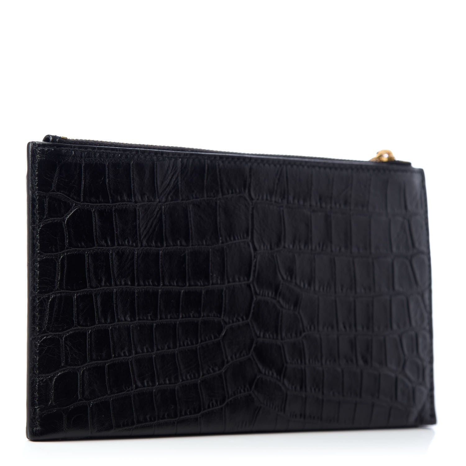Saint Laurent Calfskin Crocodile Embossed Monogram Bill Pouch Black 3 of 7